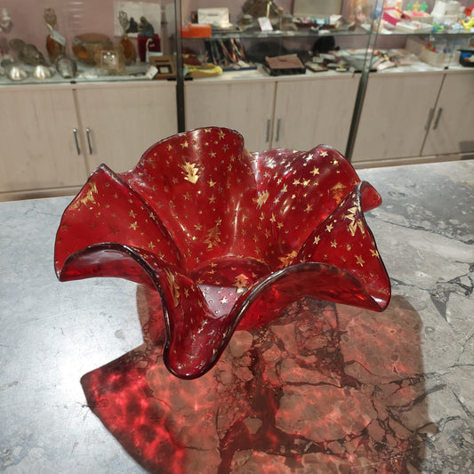 Ciotola Centrotavola Vetro Rosso Decori* Oro D31x14h