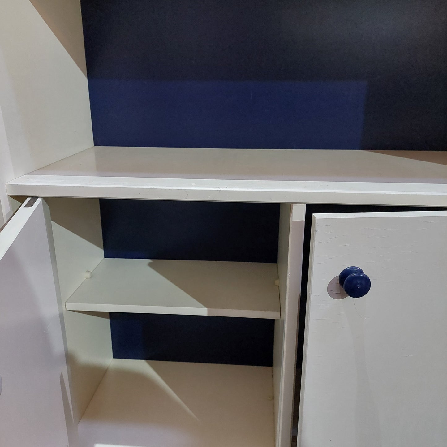 Libreria Legno Bianco/blu Cm80x32,5x218h