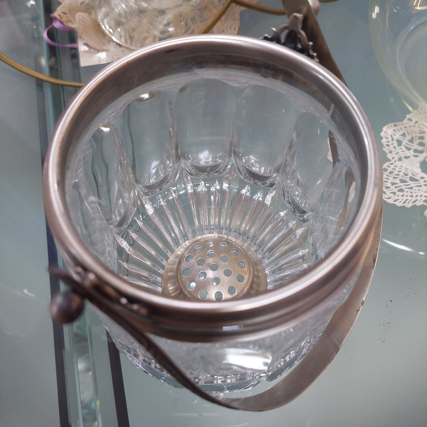 Secchiello Ghiaccio Vetro Molato/acciaio Vintage