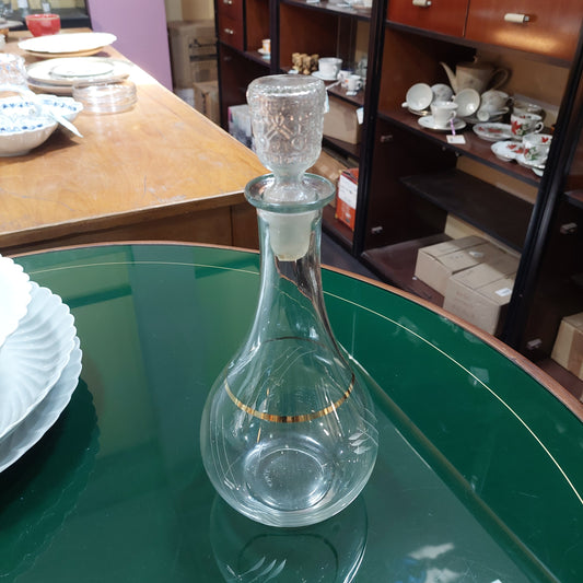 Bottiglia Vino Vetro Bordo Oro Con Tappo