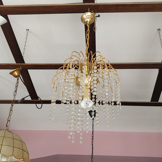 Lampadario "pioggia" Met. Dorato/brindoli Cristallo 1/l