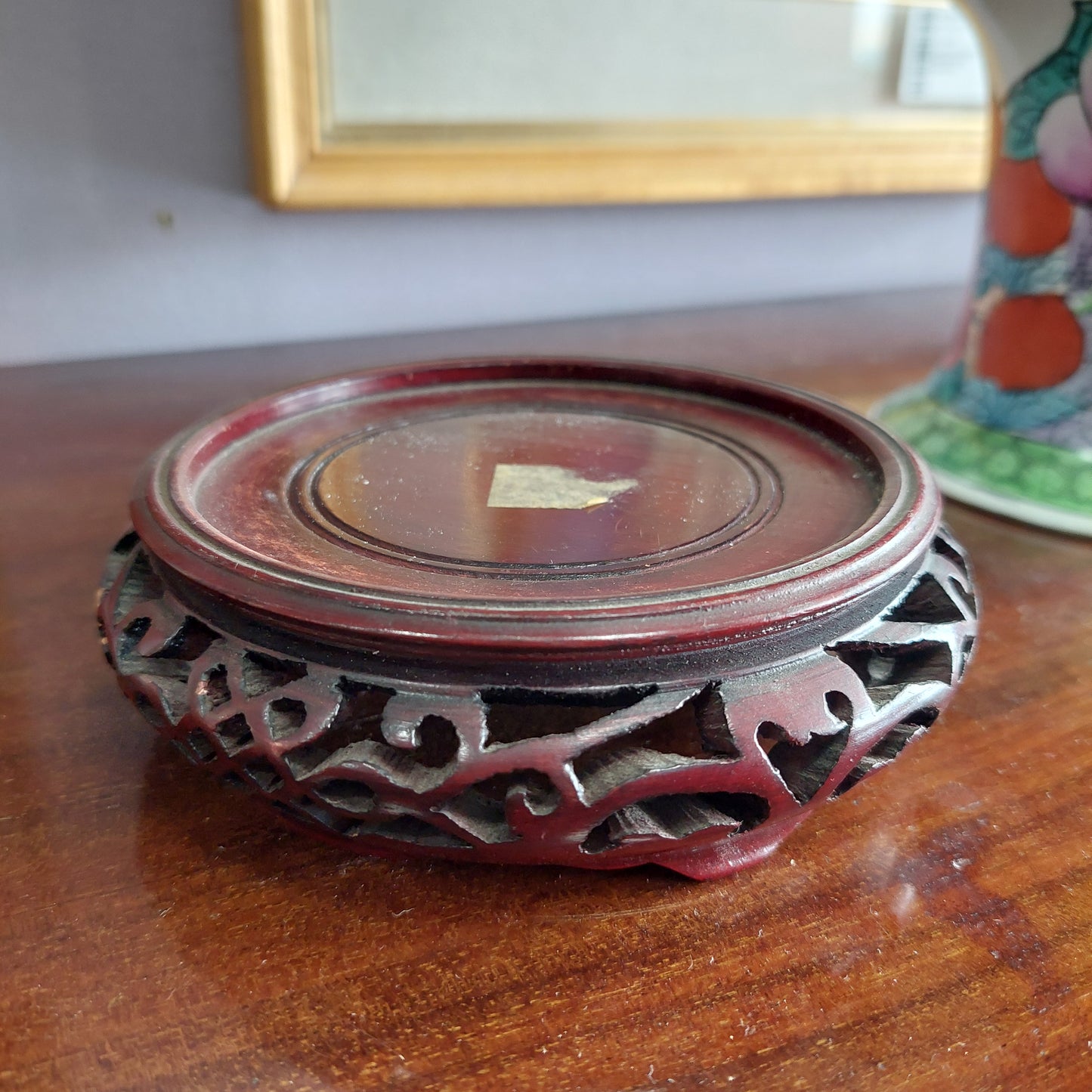 Vaso Porcellana Cinese H38 + Base Legno Intagliata