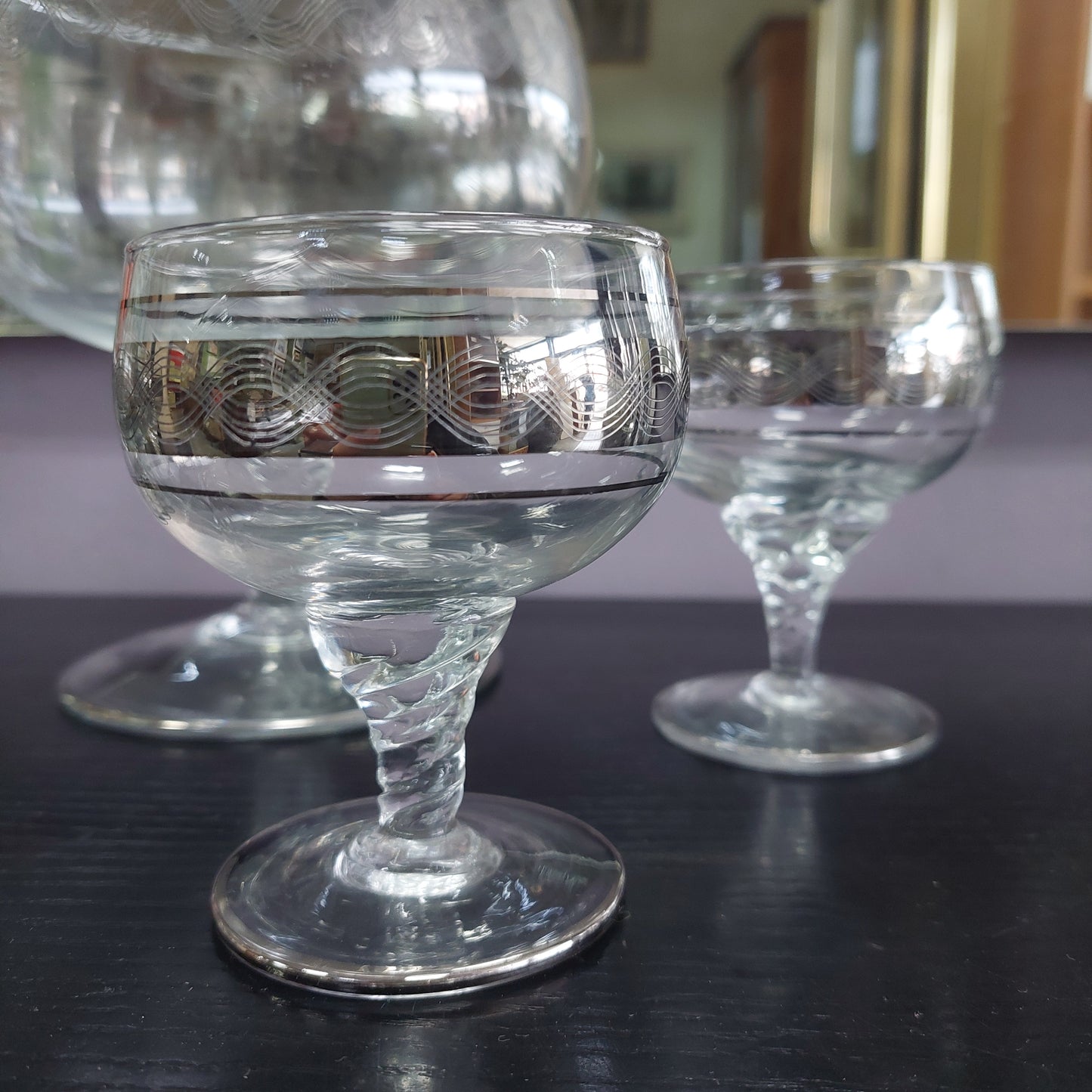 Set/coppa + 5 Calici * Cristallo Decoro Argento