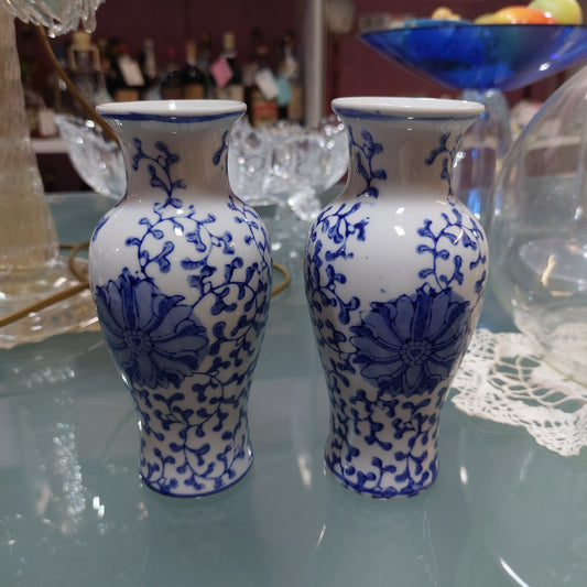 Coppia Vasetti Porcellana Cinese Decoro Blu