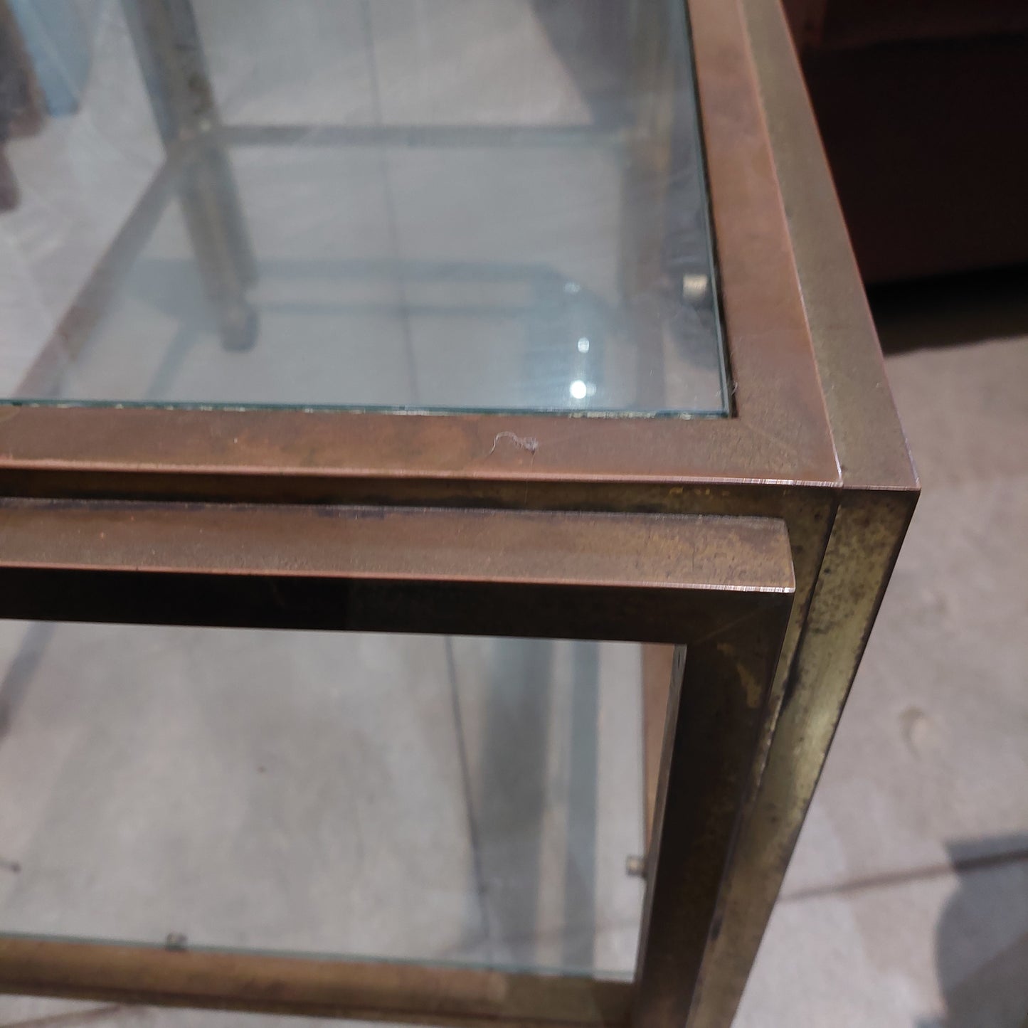Carrellino* Vintage Ottone Vetro 2 Ripiani Cm91x54x61h