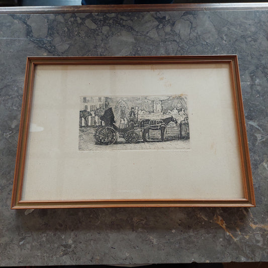 Q/litografia Carrozza A Piazza Duomo Firmata Cm37x26