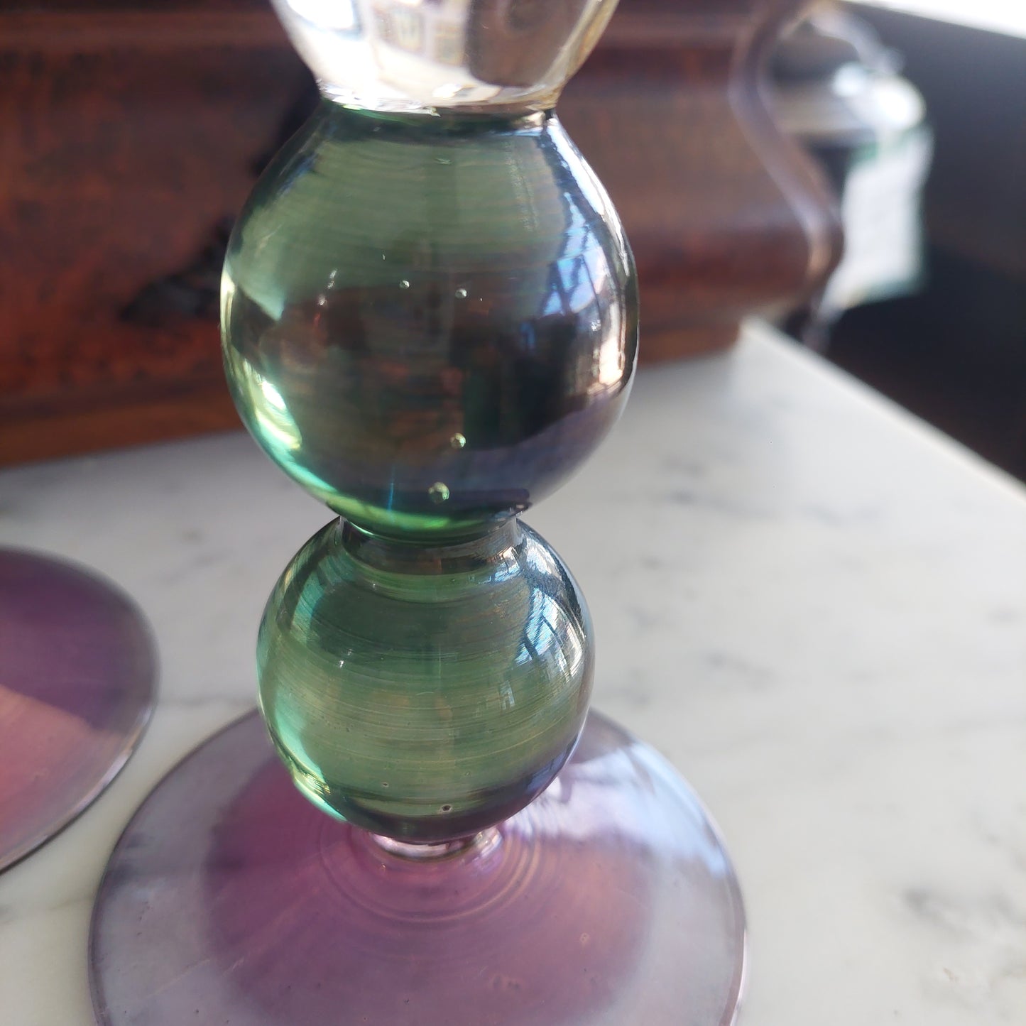 Coppia Porta Candele Vetro Di Murano
