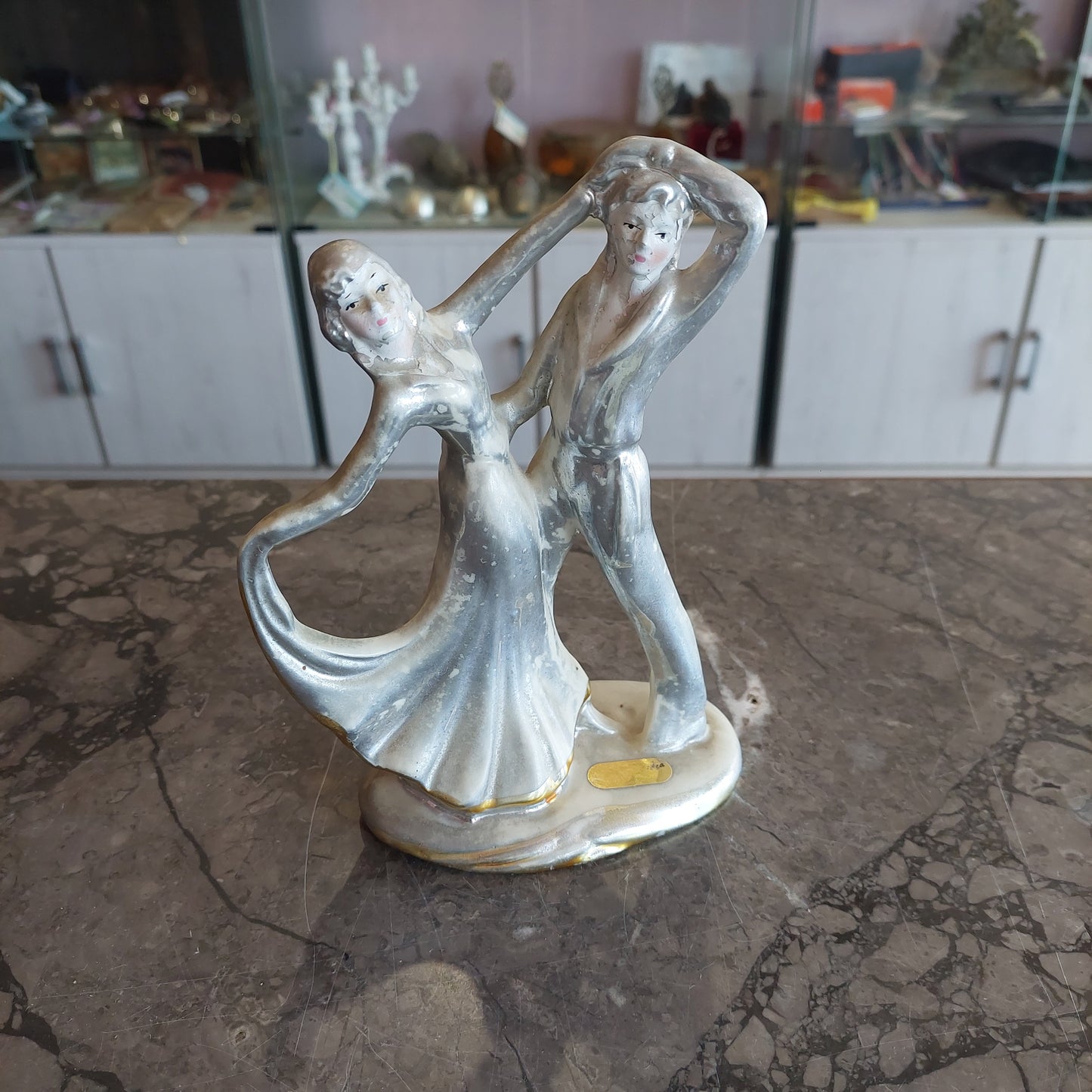 Statuetta Coppia Ballerini Porcellana Argentata *