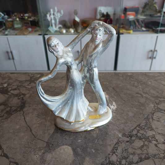 Statuetta Coppia Ballerini Porcellana Argentata *