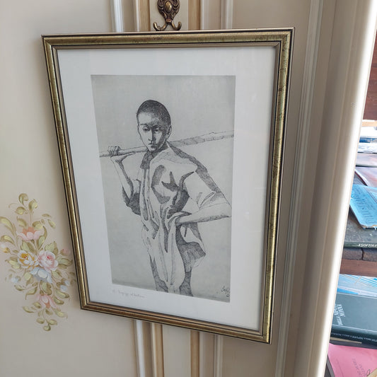 Quadro Litografia Corrado Cagli "ragazzo Col Bastone" Cm44x60