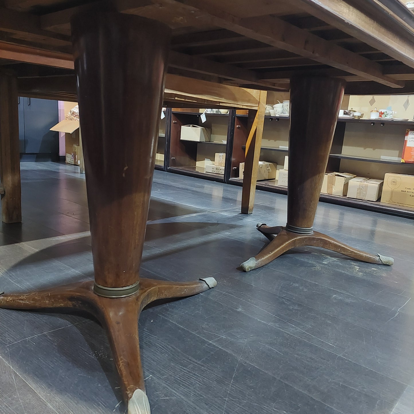 Tavolo Ovale Legno*/piano In Vetro Anni '50 Cm205x100x80h