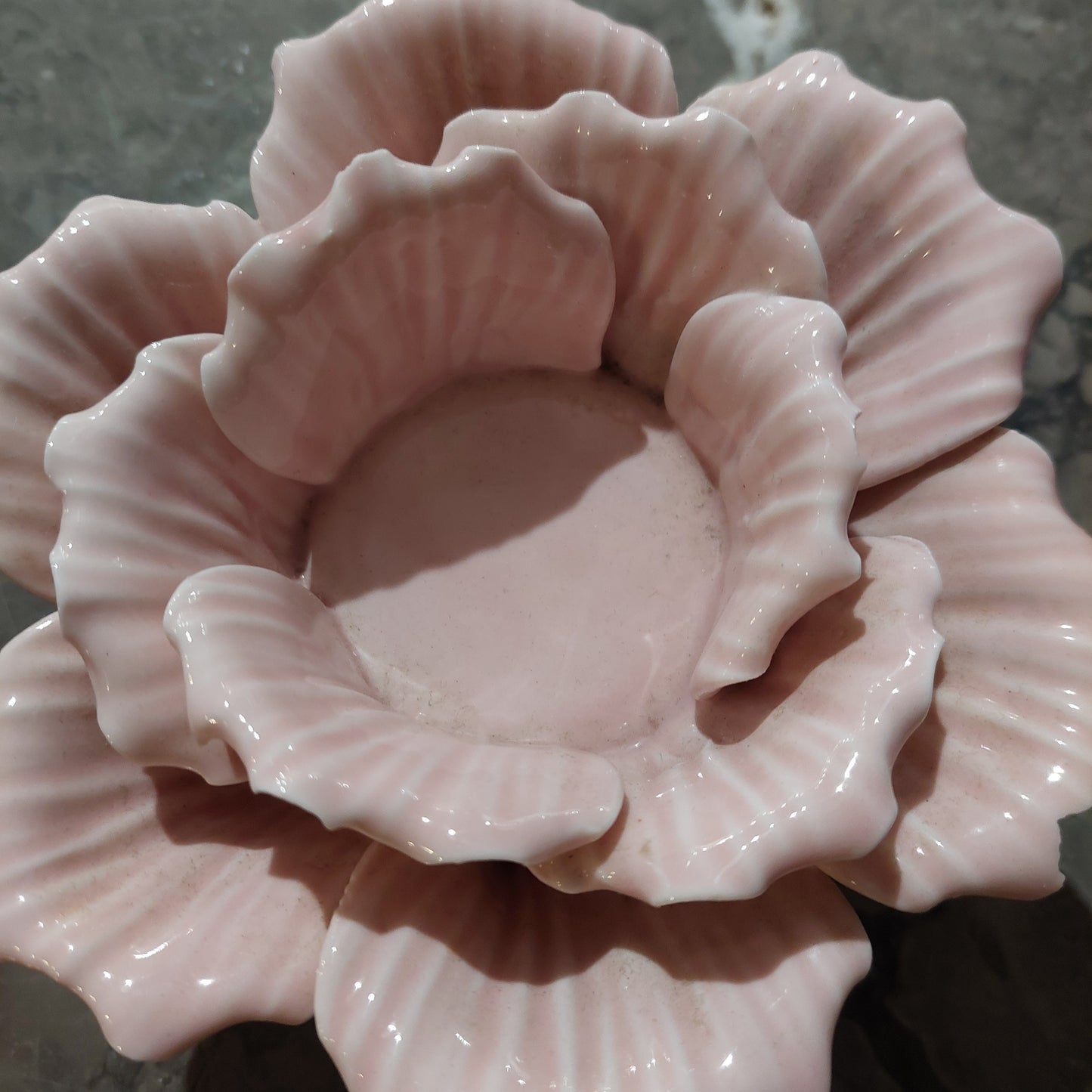 Portacandela Rosa In Ceramica