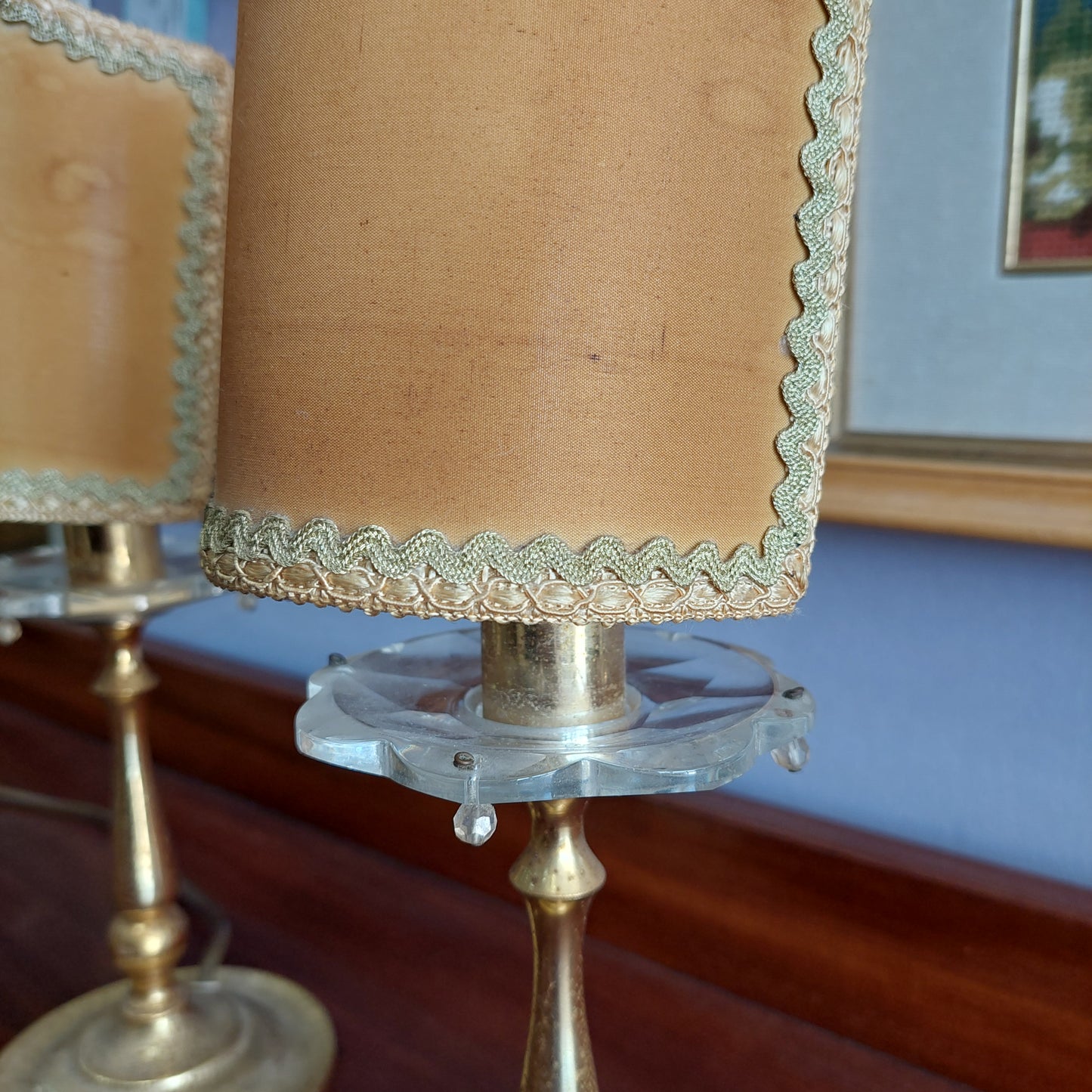 Coppia Abat Jour Ottone/cristallo Con Ventolina