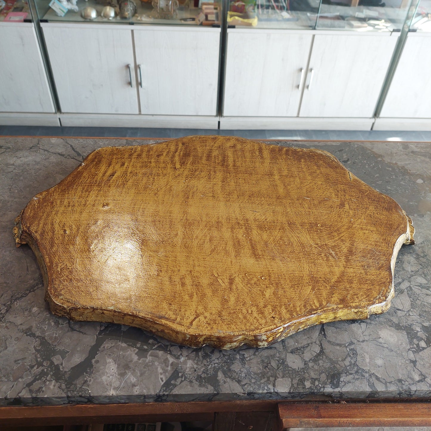 Vassoio Legno Oro Dipinto Primi 900 Cm55x39
