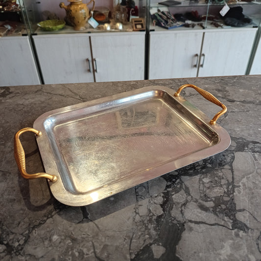 Vassoio Acciaio Inox Manici Dorati