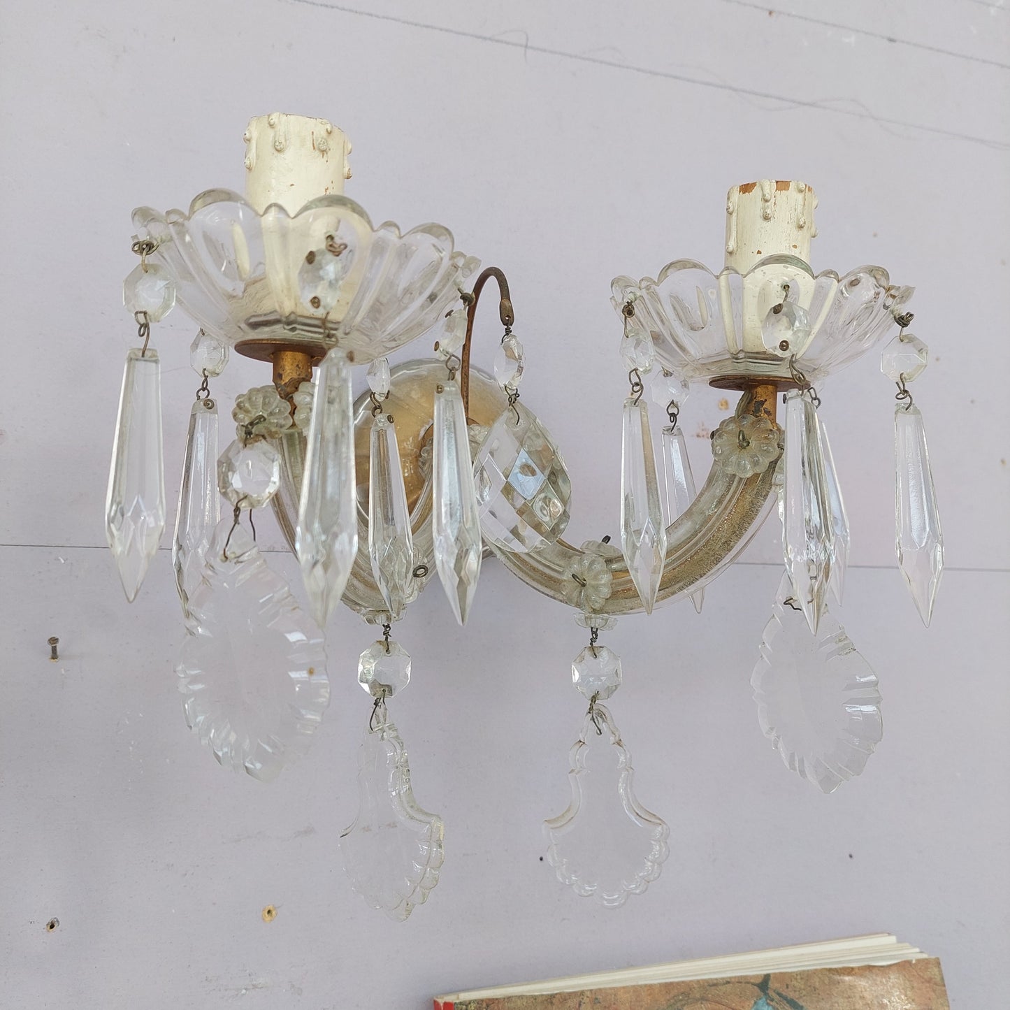 Coppia Applique Vetro Di Murano Gocce Anni 50 2 Luci