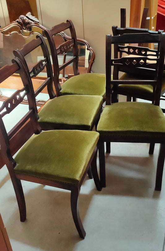 Set/8 Sedie Legno * Imb Velluto Verde Anni 60