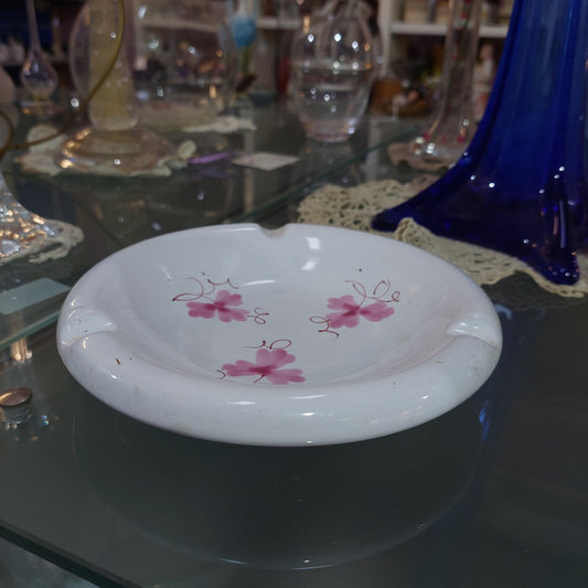 Posacenere Ceramica Bianca Fiori Rosa