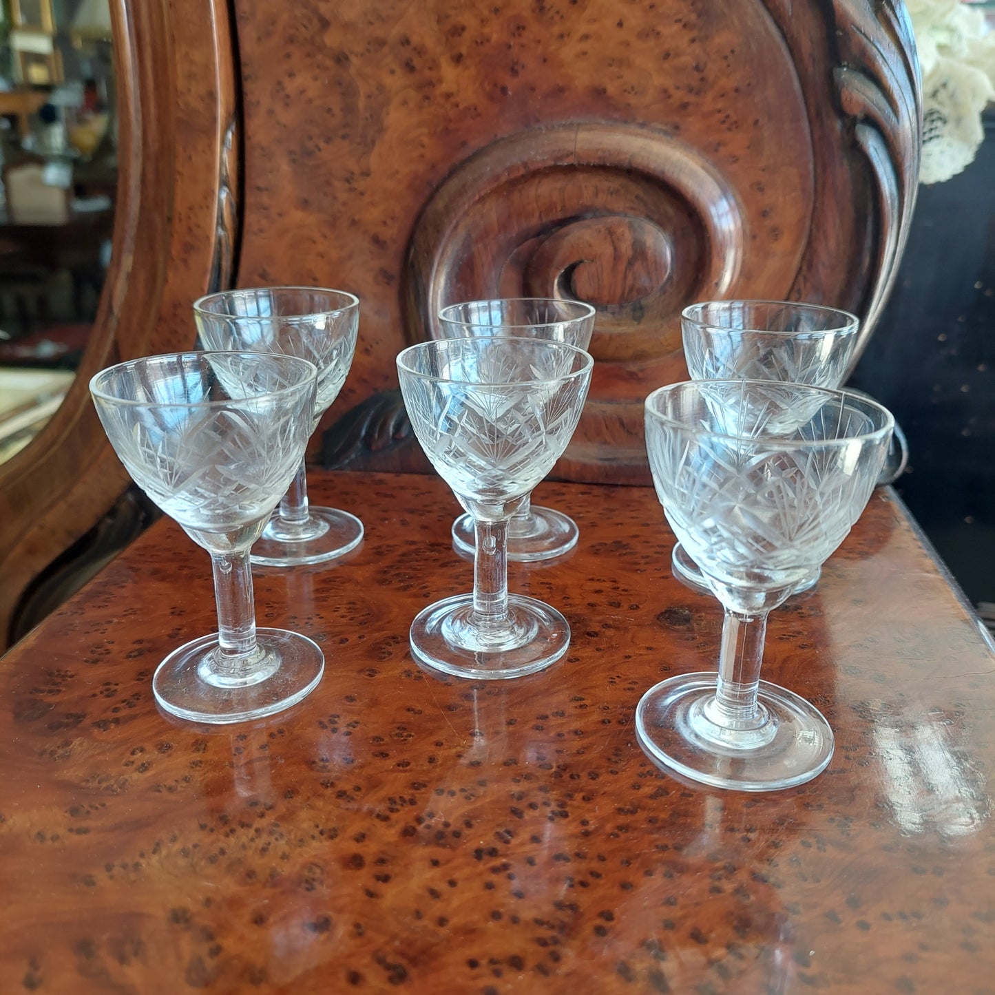 Set/6 Mini Calici Liquore Cristallo Serigrafato Anni 50