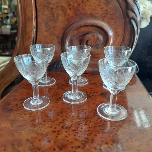 Set/6 Mini Calici Liquore Cristallo Serigrafato Anni 50