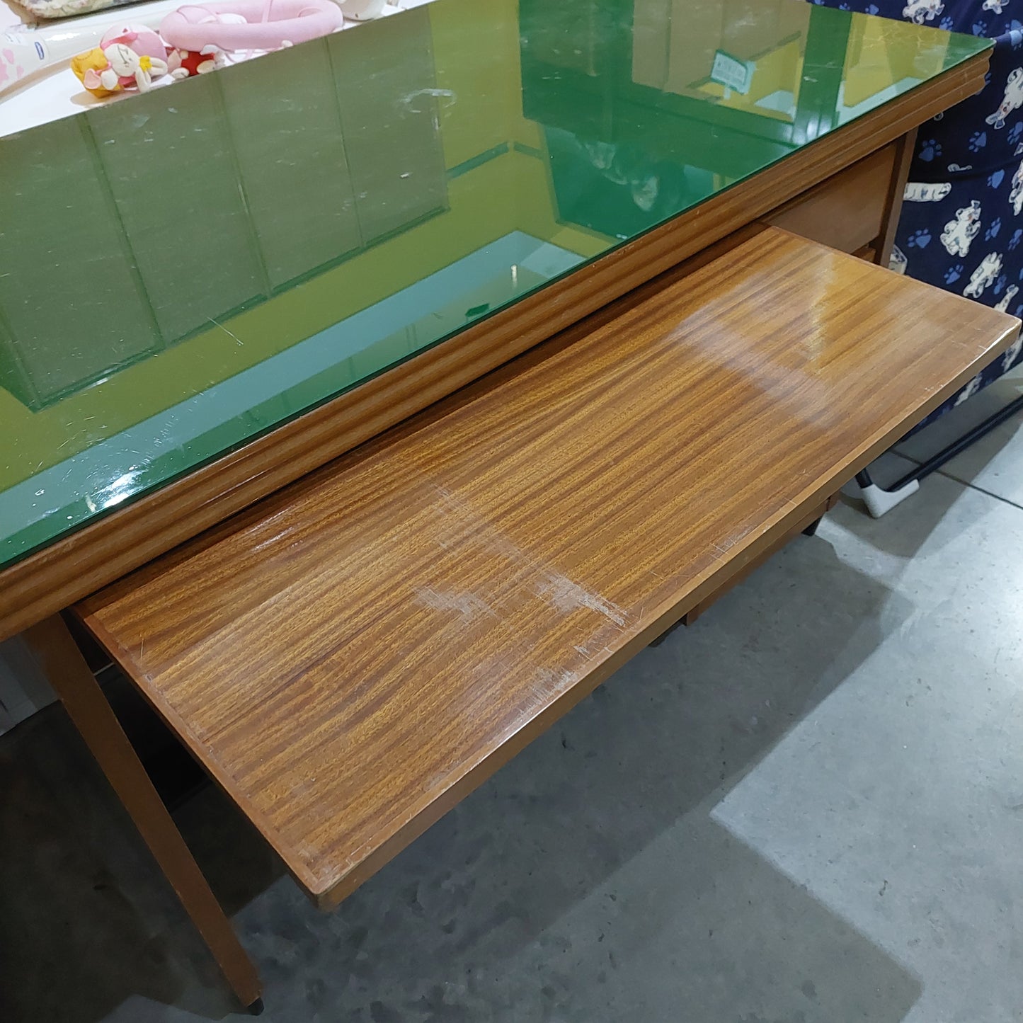Scrivania* Legno/piano Vetro Verde Anni 60 Cm125x70x80h
