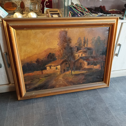 Q/olio Su Tela Casolari Al Tramonto Cm83x63