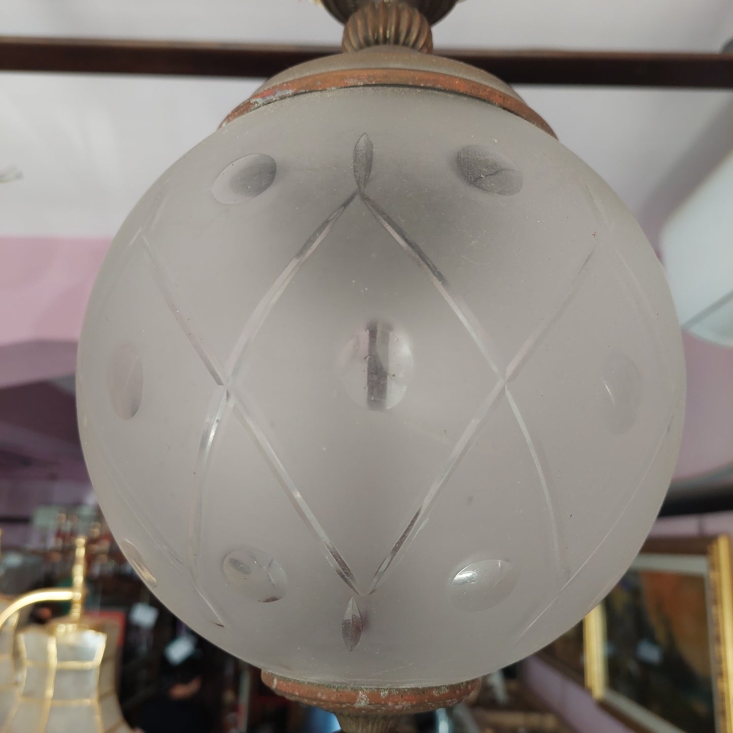 Lampadario Ottone / Porcellana* Fiori Sfera Vetro 1/luce
