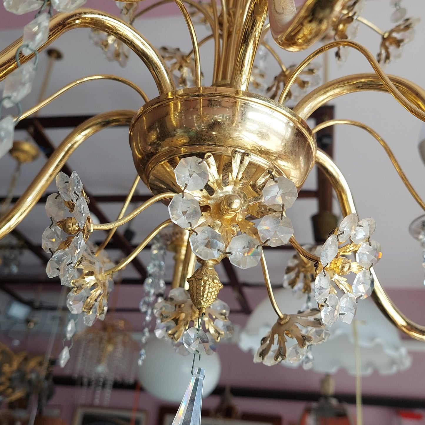 Lampadario Metallo Dorato Fiori Brindoli 6/l