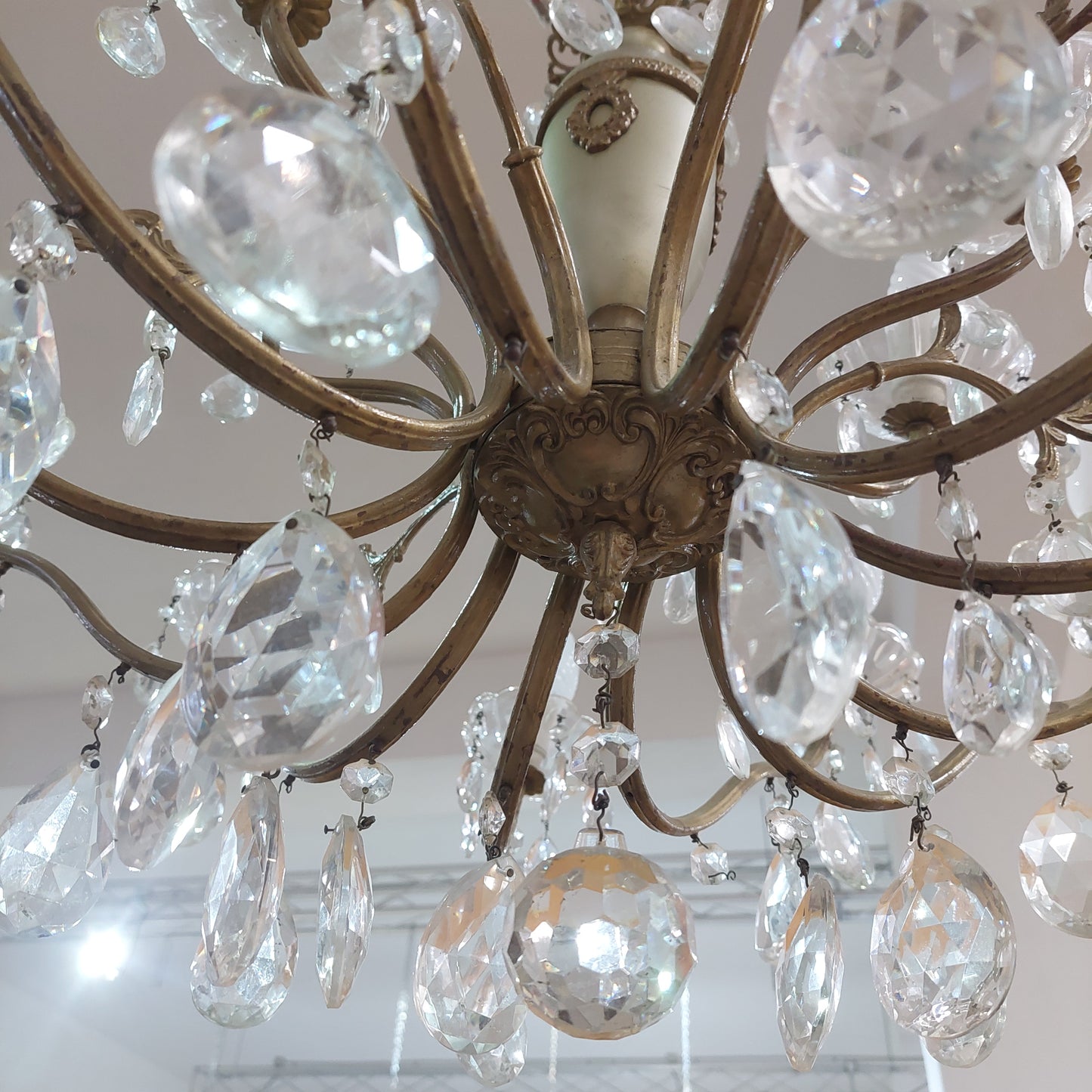 Lampadario Ottone/gocce Cristallo 18/luci