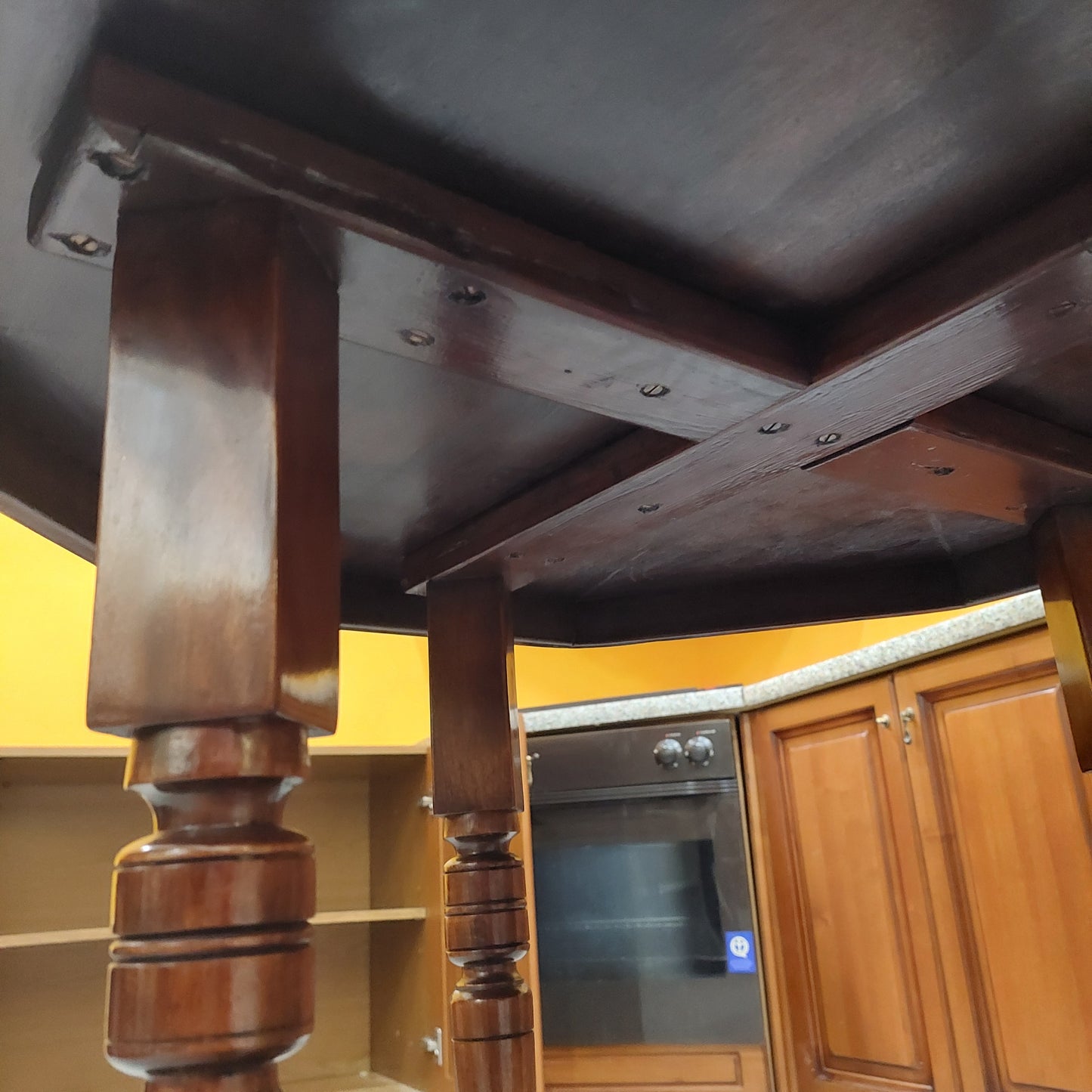 Tavolino Ottagonale Legno Intarsiato '800 Cm80x80x74h