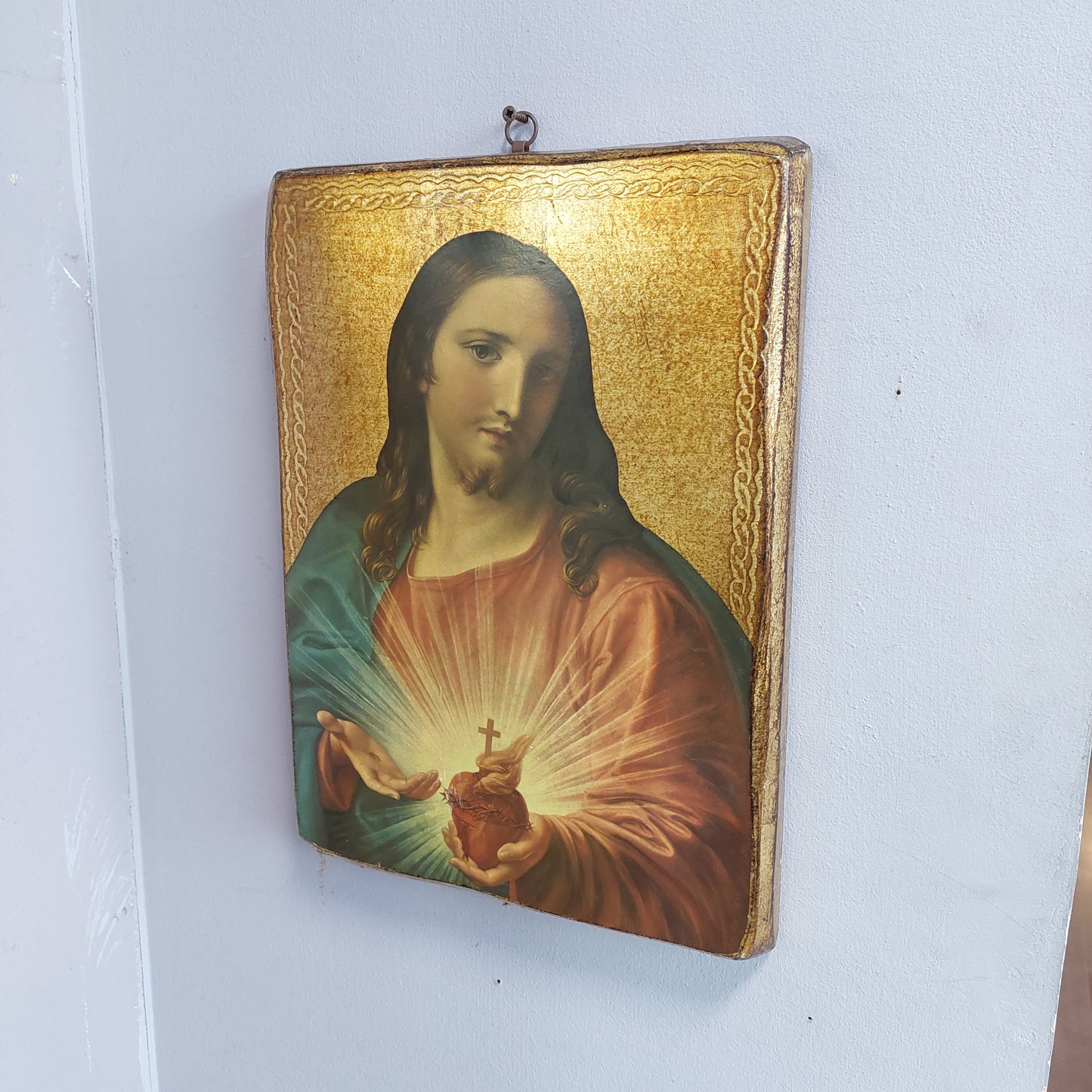 Quadro Icona Sacro Cuore Di Gesù Su Legno Cm26x36
