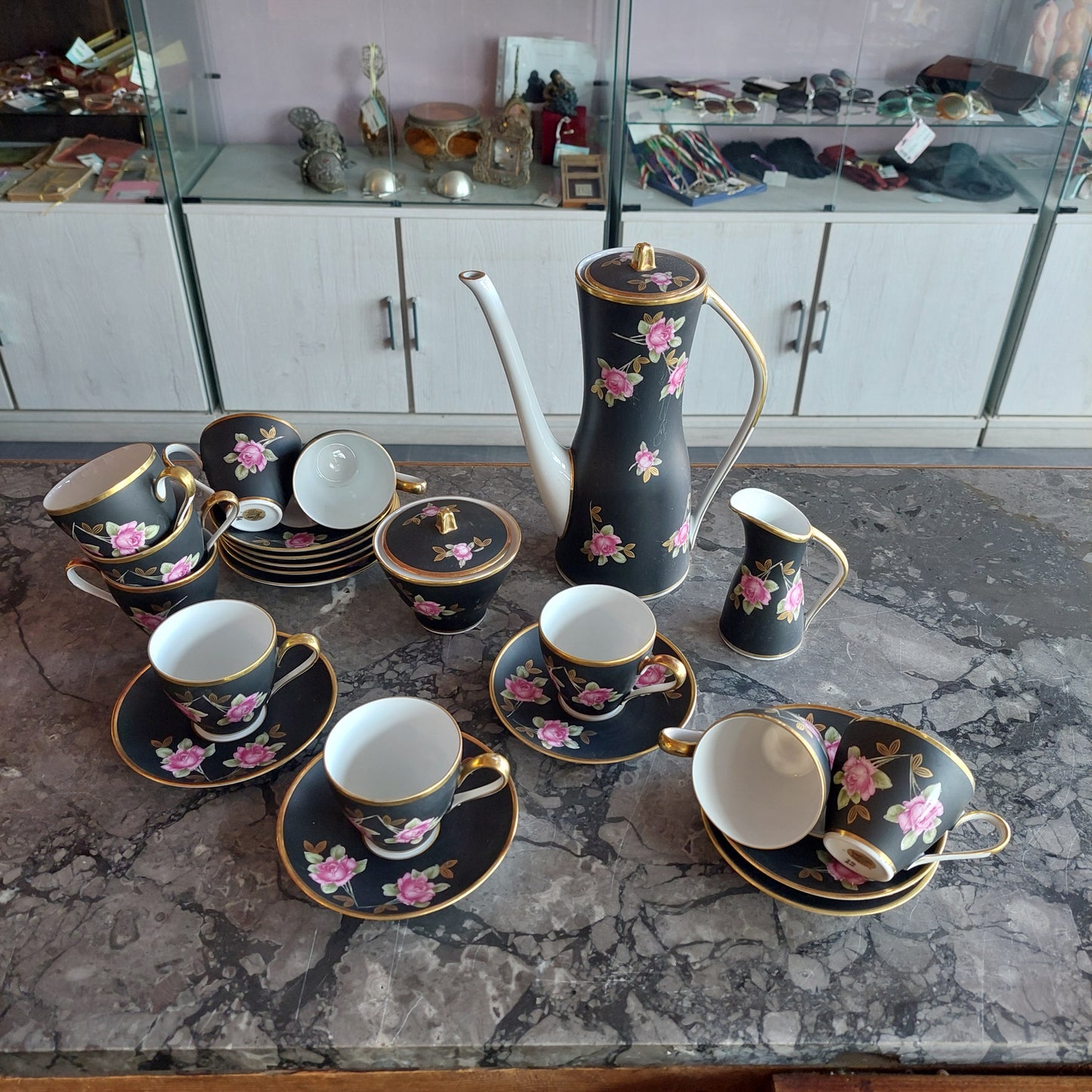Servizio Caffè Porcellana Vieux Paris 10 Tazzine + 3 Pezzi