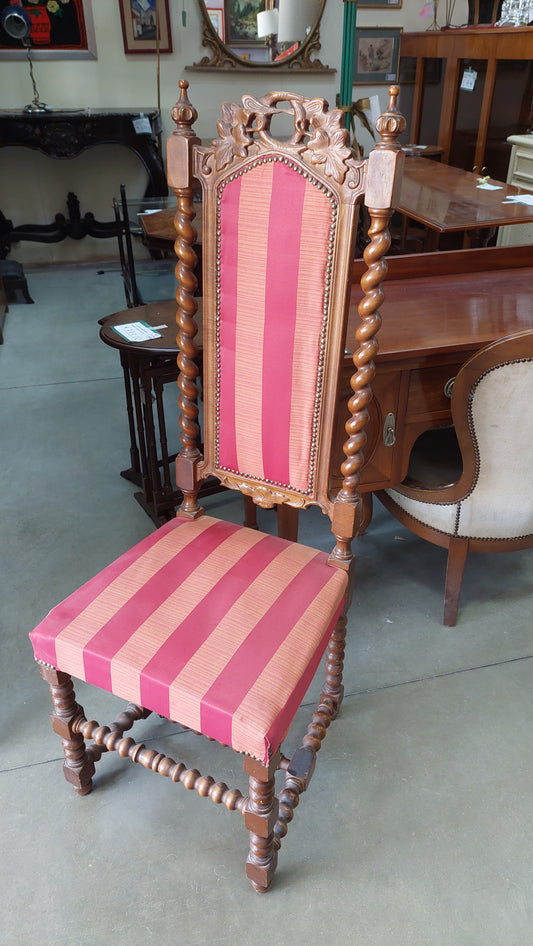 Sedia Legno* Intagliato Tessuto Righe