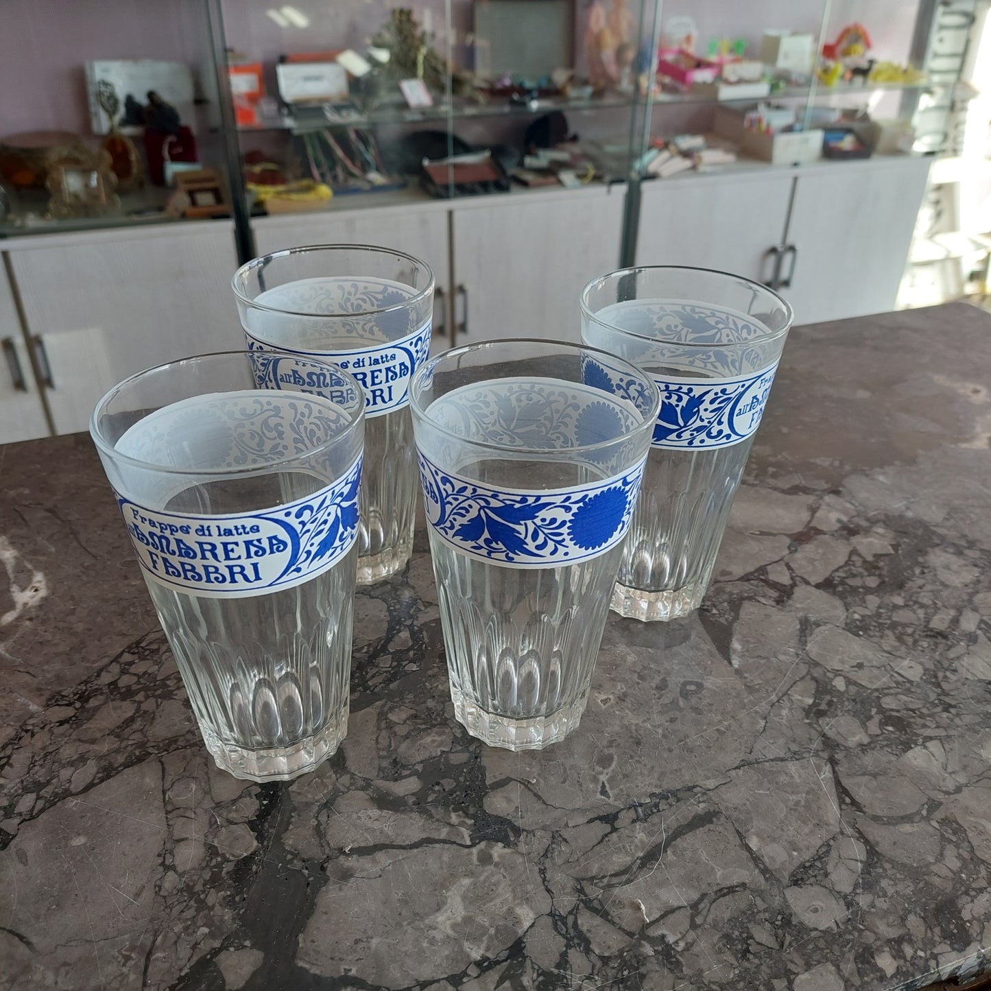 Set/4 Bicchieri Vetro Pubblicità Vintage Fabbri