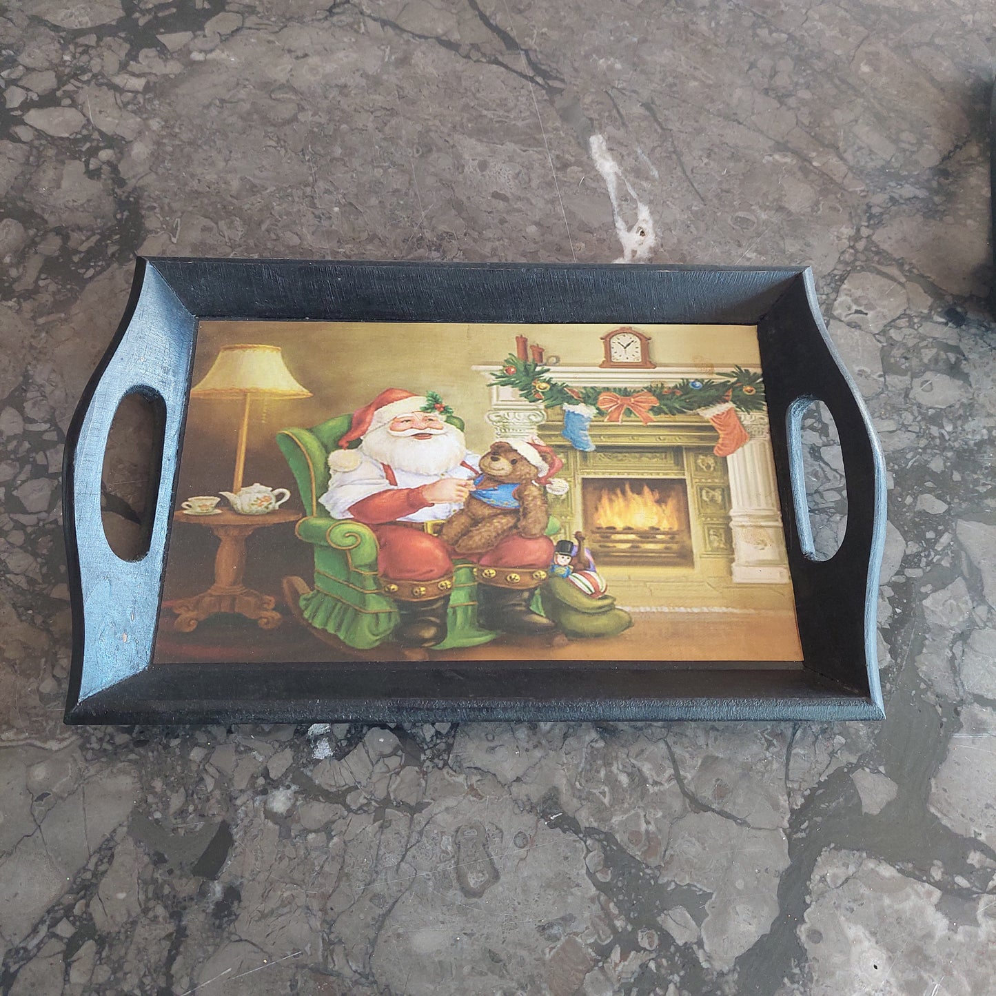 Vassoio Decorato Natalizio In Legno Cm27x17