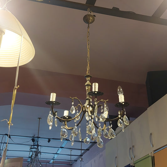 Lampadario Ottone / Gocce Cristallo 5/l
