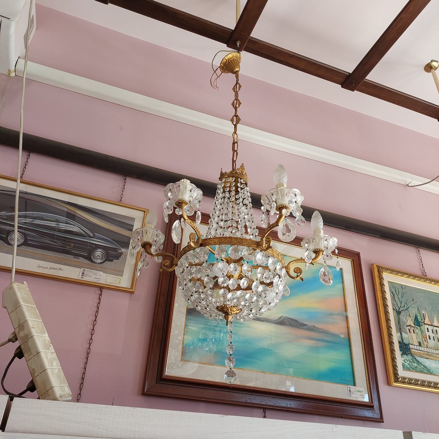 Lampadario Ottone Gocce Cristallo Stile Impero 9 Luci