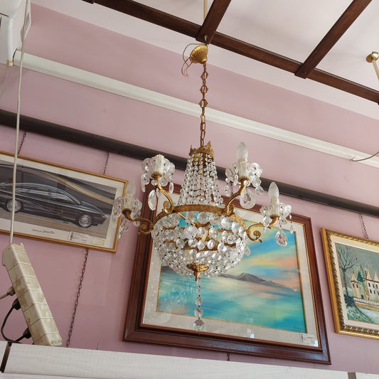 Lampadario Ottone Gocce Cristallo Stile Impero 9 Luci