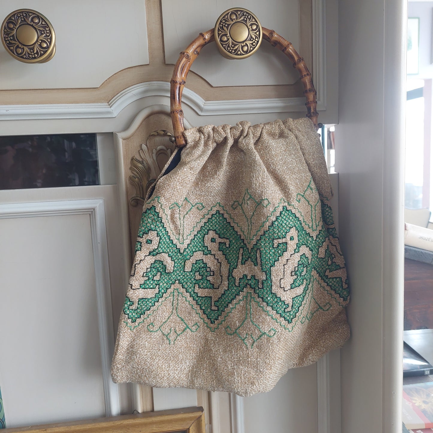 Borsa Etnica Bambù/iuta Punto Croce