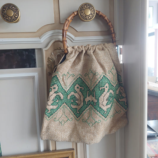 Borsa Etnica Bambù/iuta Punto Croce