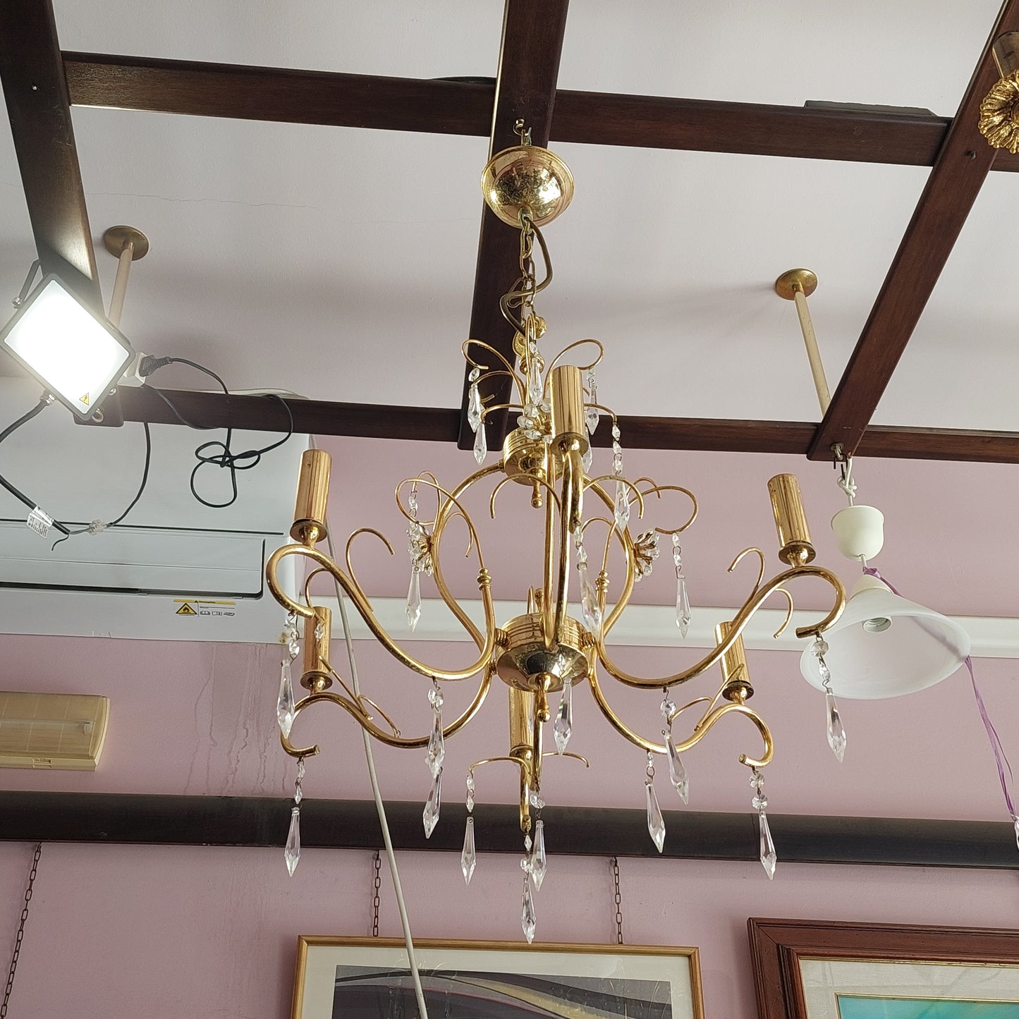 Lampadario * Dorato Gocce Cristallo 6/l