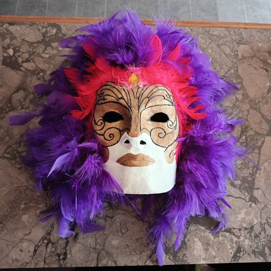 Maschera Cartapesta Con Piume