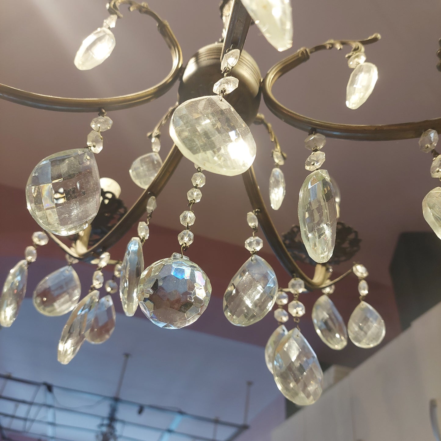 Lampadario Ottone / Gocce Cristallo 5/l