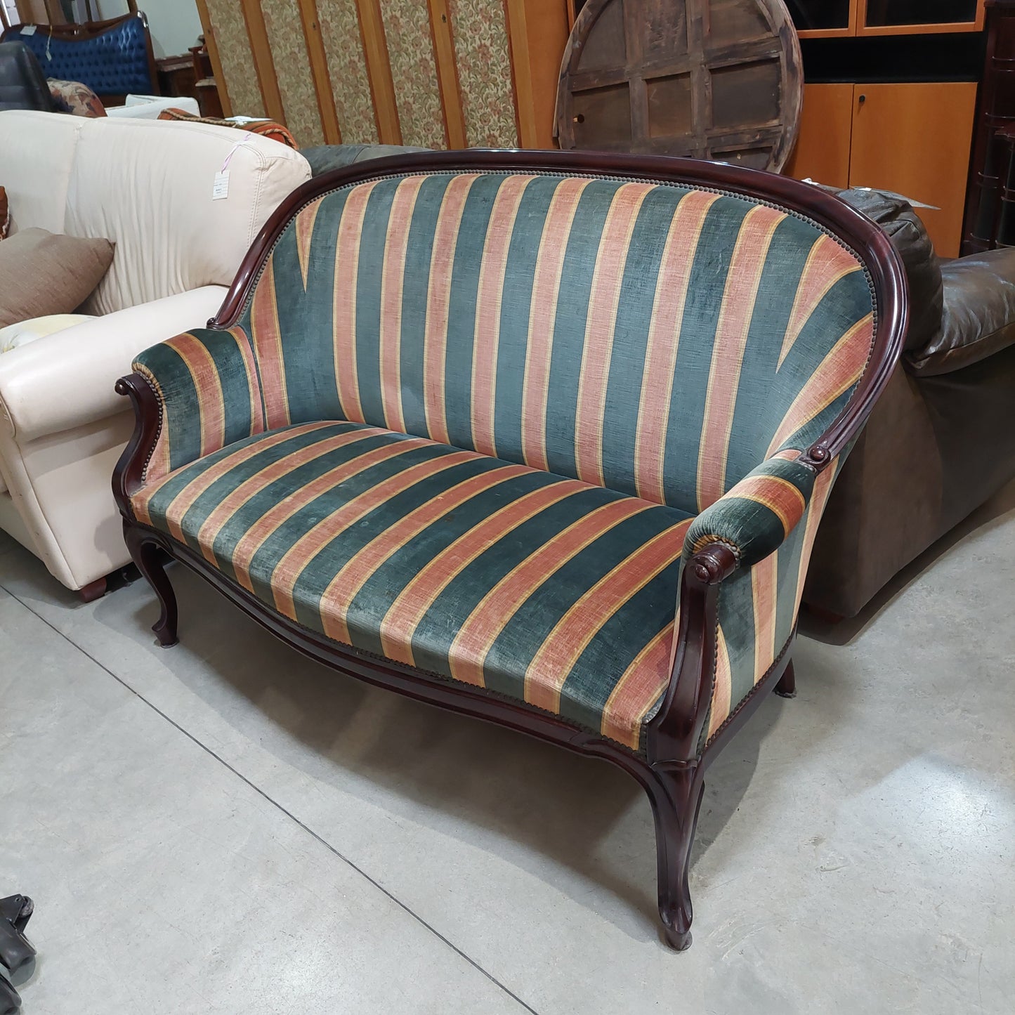 Divanetto Legno Imbottitura Velluto Righe