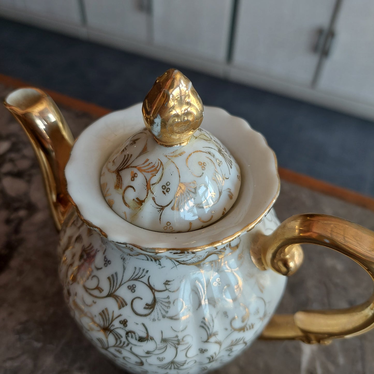 Set/4 Caffè Porcellana * Bavaria Oro 2 Tazzine + Caffettiera E Brick