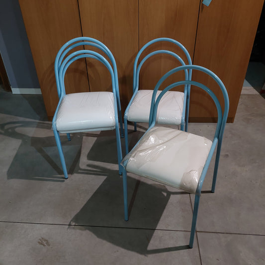 Set/4 Sedie Metallo Turchese Imb. Bianco Gieffe Vintage