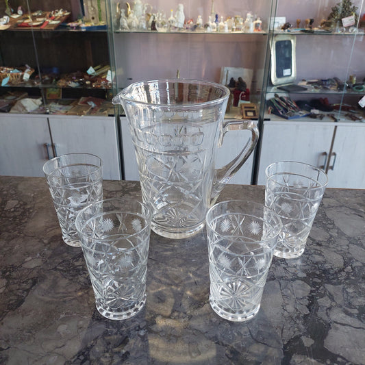 Set/caraffa Cocktail + 4 Bicchieri Cristallo Molato Anni 50