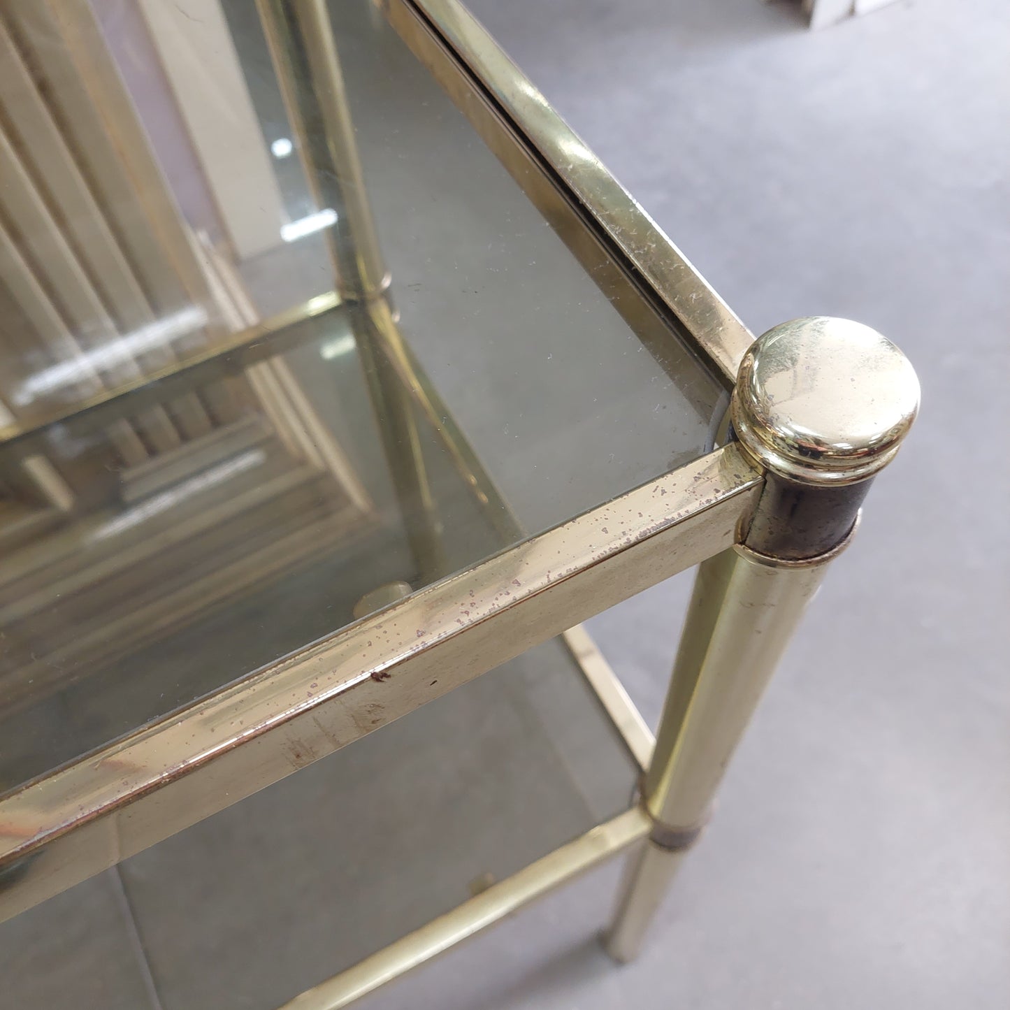Tavolino Ottone/vetro Fumè Anni70 Cm48x40x74h