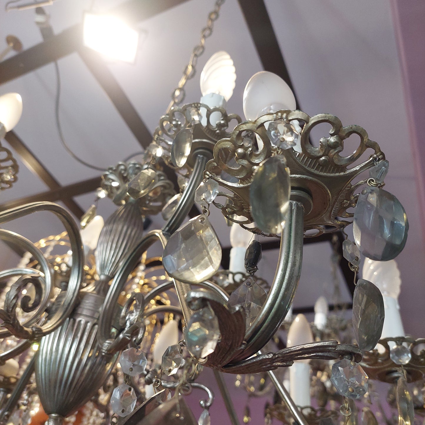Lampadario Alpacca Gocce Cristallo 12/l