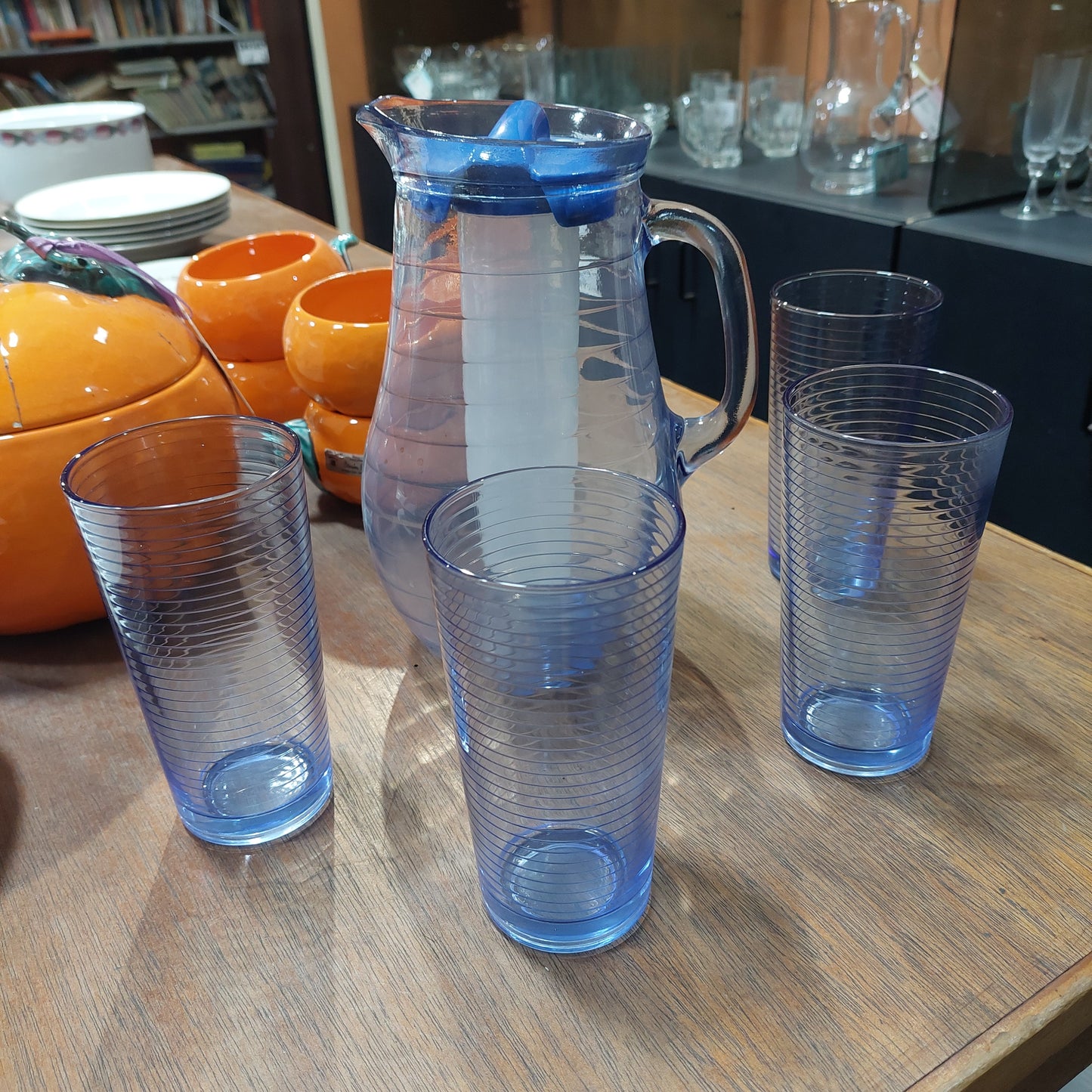 Set/caraffa + 4 Bicchieri Bibita Vetro Blu